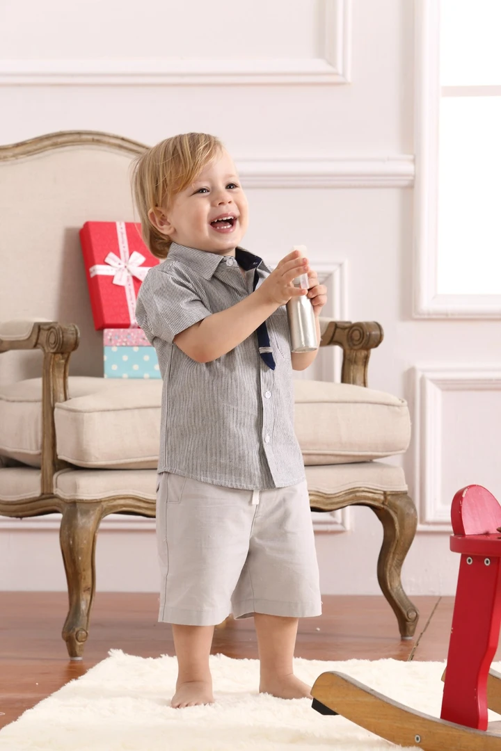 【短袖衬衫专拍】夏款男宝幼儿少年纯棉时尚英伦洋气舒适有型潮酷