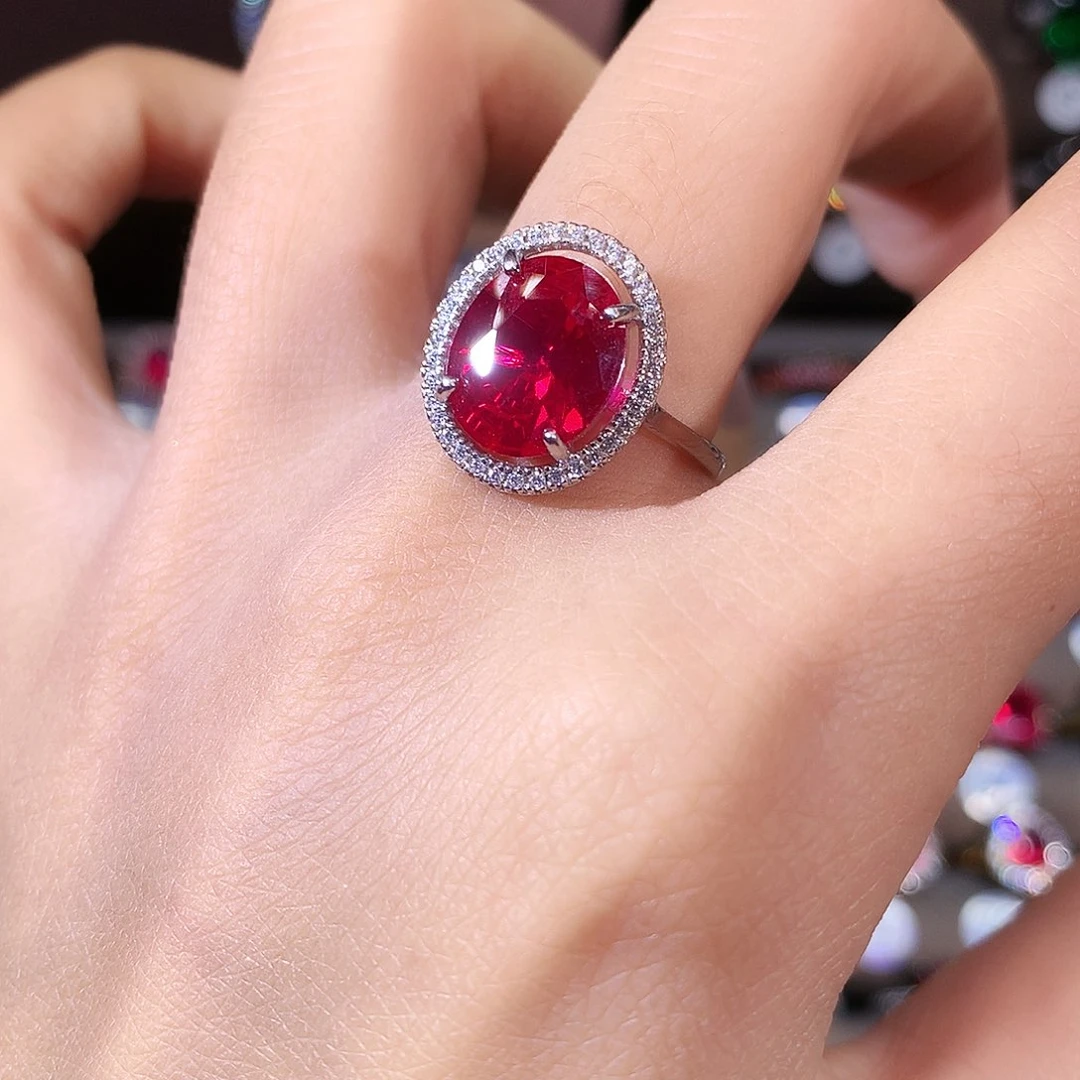 银S925镶嵌戒指红宝石白911