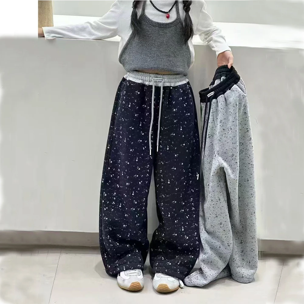 【思晨家】女童秋冬装2025新款加绒碎花弯刀裤女中大童棉质洋气卫裤