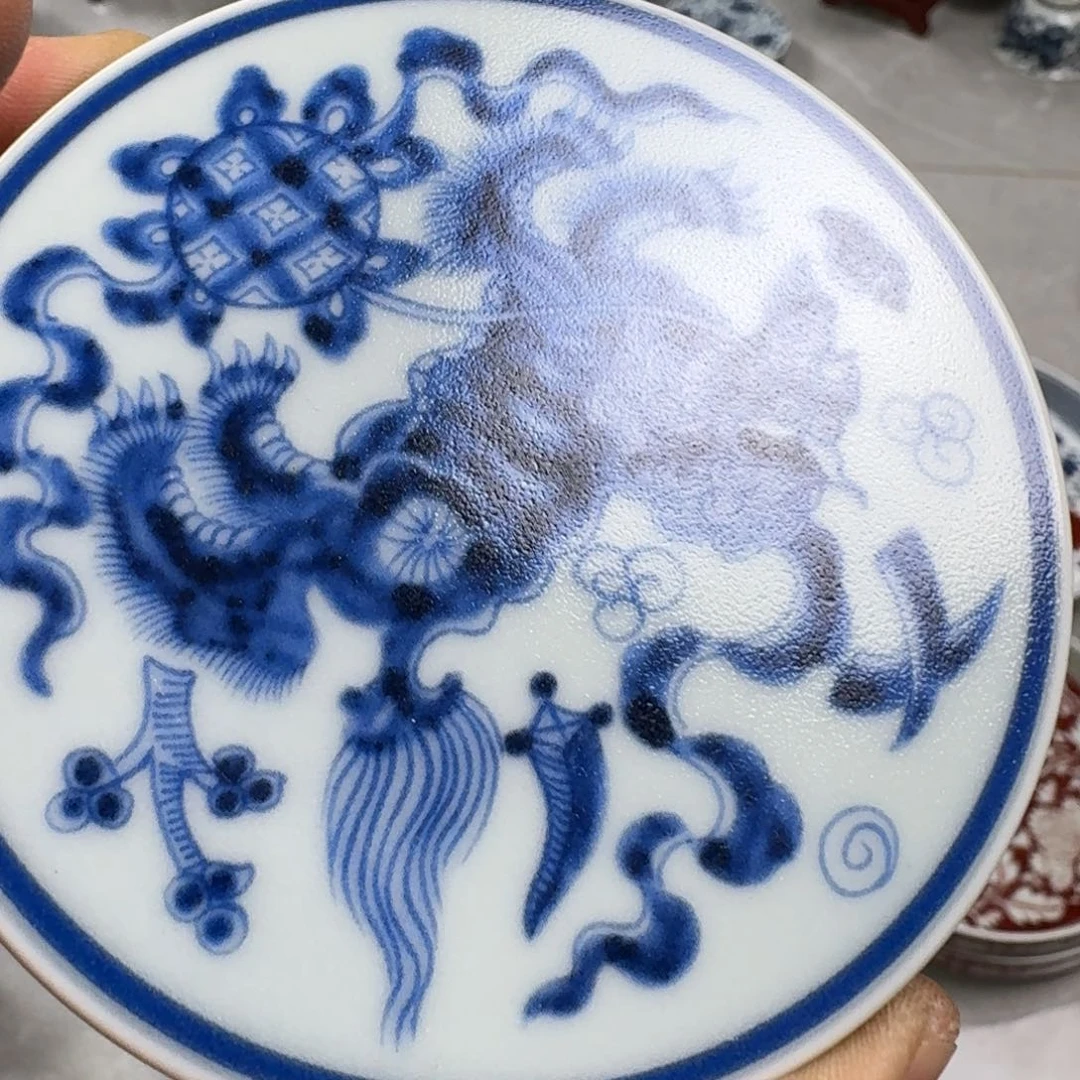 摆件青花狮子盖置