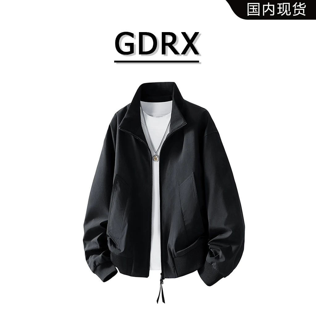 GDRX复古翻领休闲夹克男士秋季新款休闲长袖气质上衣宽松百搭外套