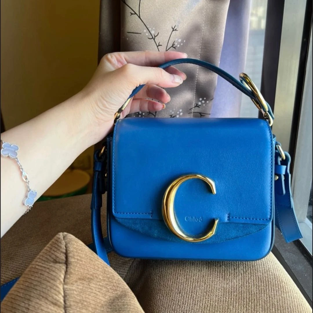 95新 Chloe/蔻依 大吉中古ff/蔻依chloe蓝金手提斜挎包