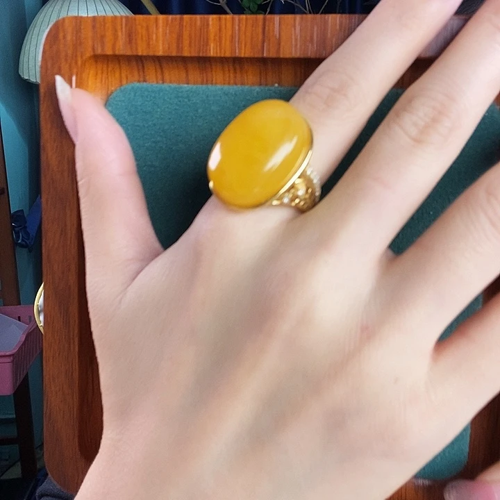 蜜蜡银S925镶嵌戒指戒指
