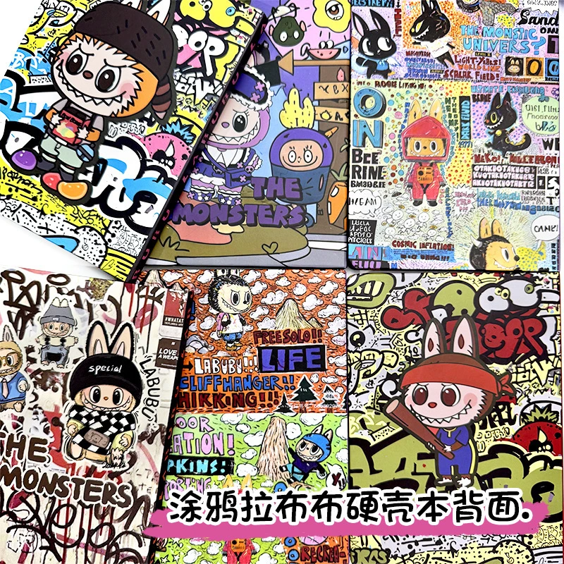 新款网红labubu涂鸦A5彩页硬壳笔记本可爱卡通手账本学生记事本