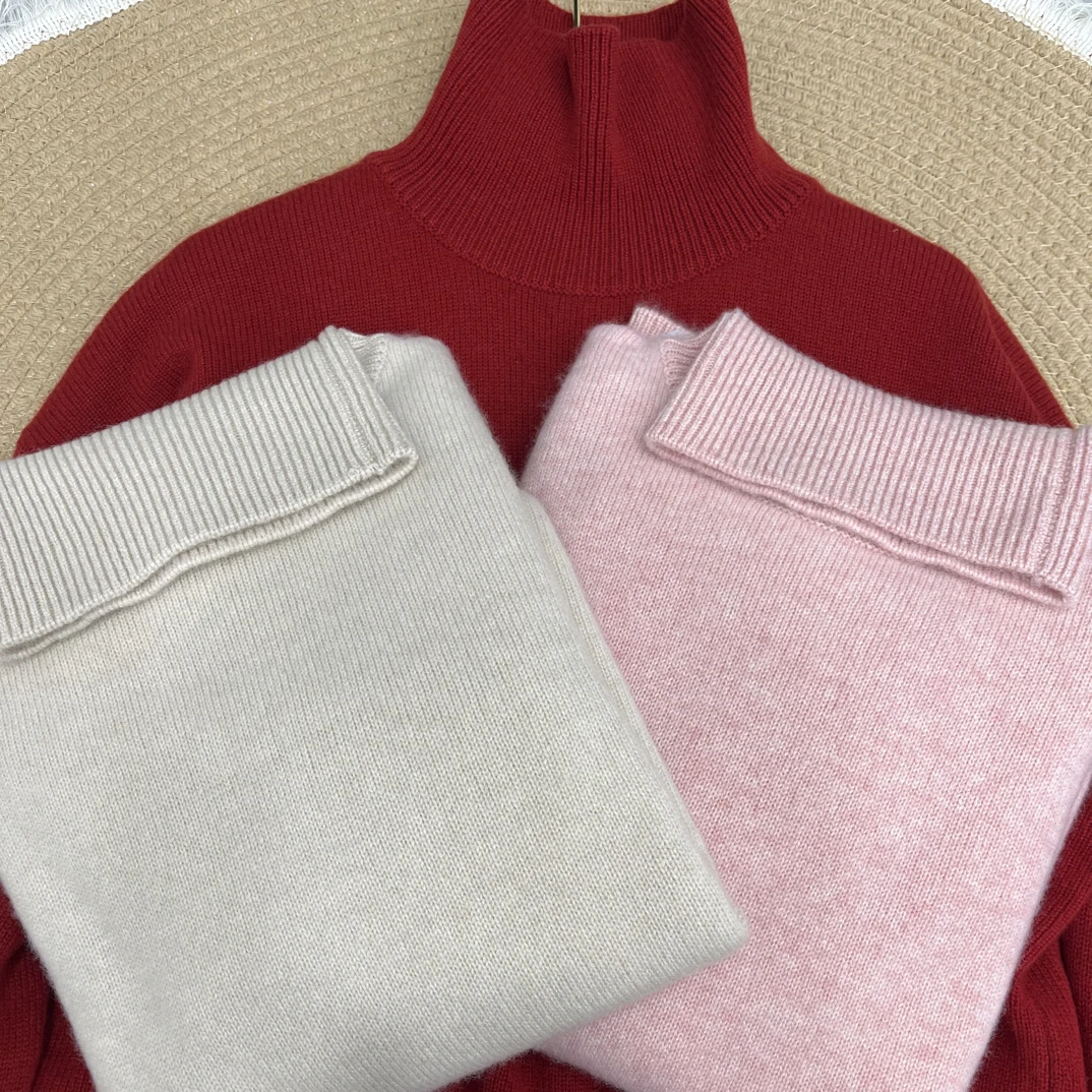 版型非常好～简约100纯山羊绒高领宽松套头毛衣