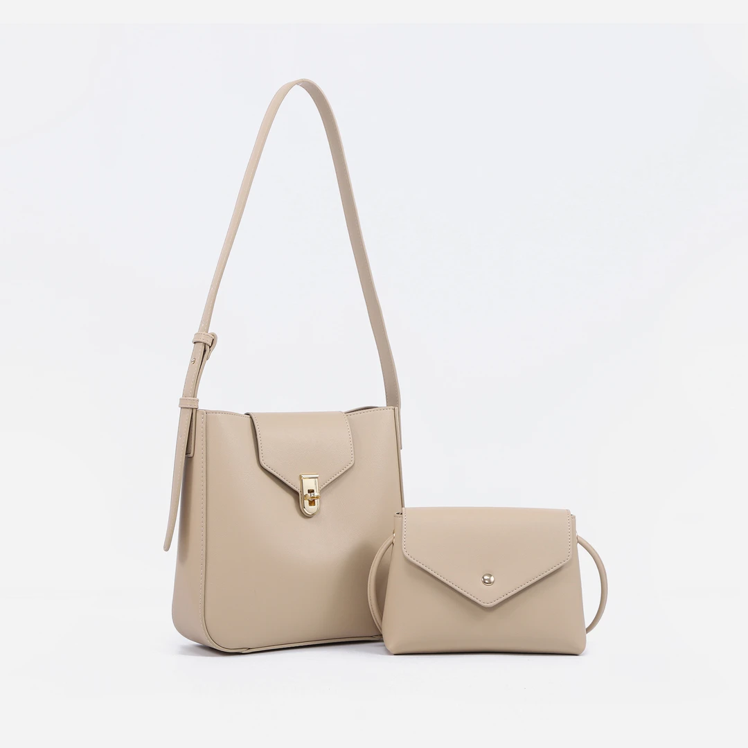 纯色水桶包压花单肩包托特包扣式耐磨防刮拉链车缝线20