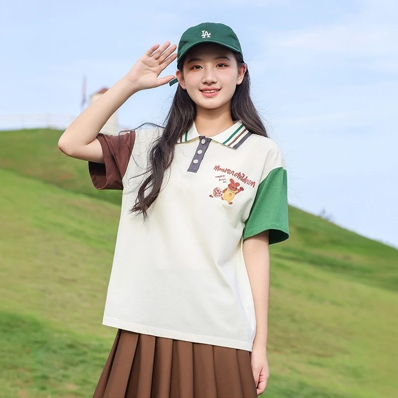 高中生短袖两件套装搭配T恤2025初中生新款夏季大童POLO衫短裙女