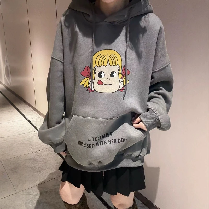 韩版字母卡通连帽卫衣不二家