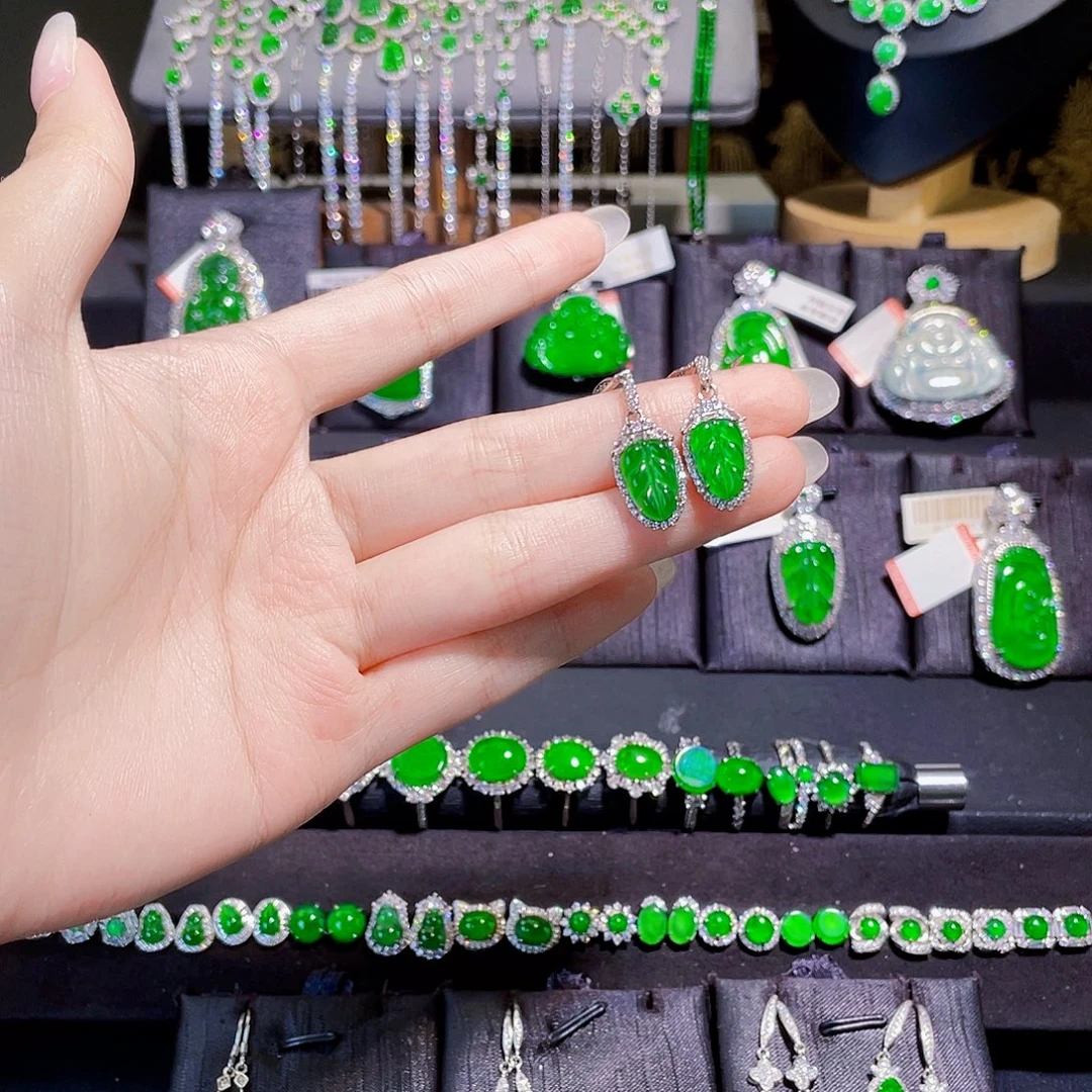 经***٭翡翠银S925镶嵌耳饰耳坠