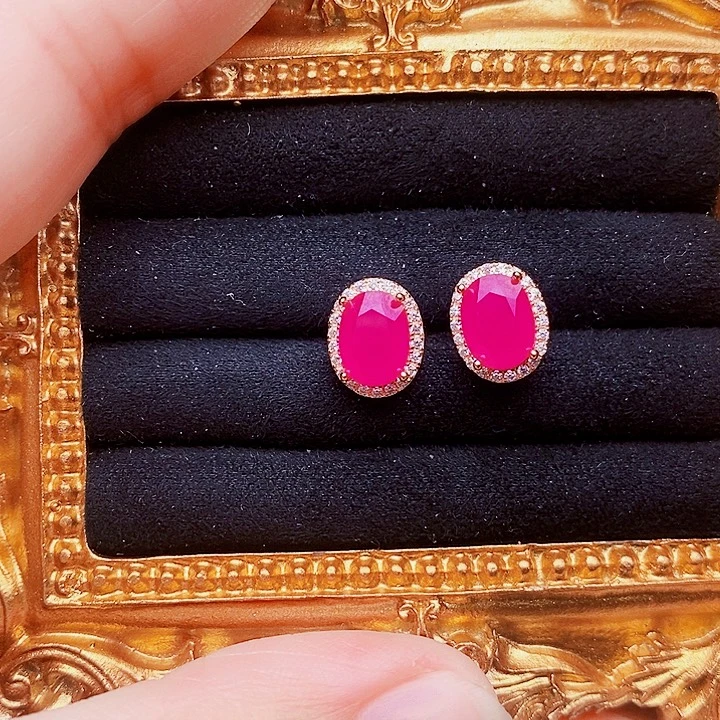 红宝石银S925镶嵌耳饰