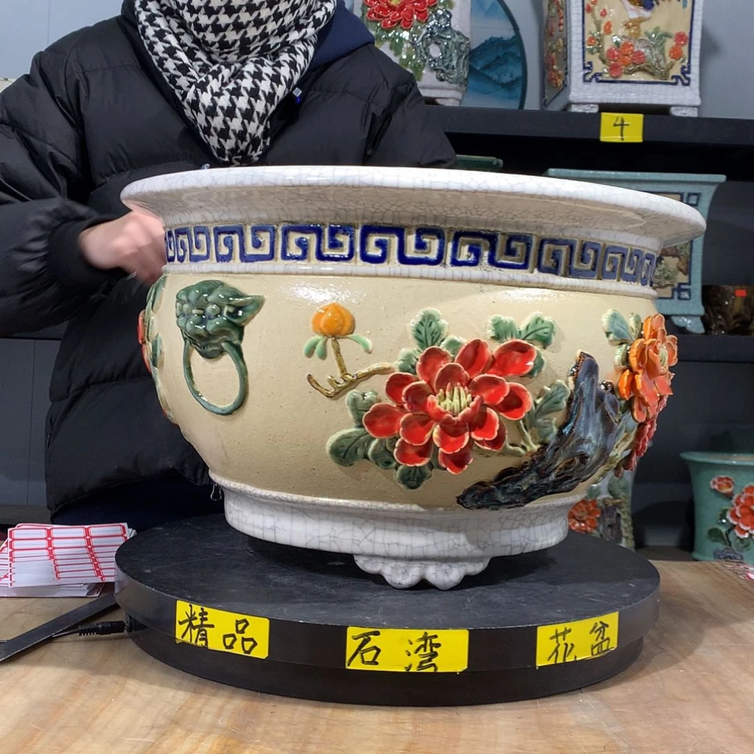 陶疾***草阿杰石湾盆高温烧制