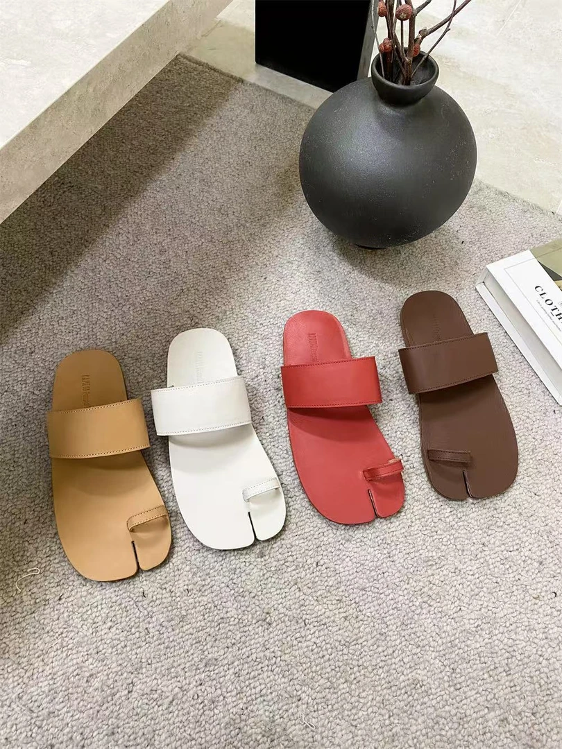 205-2 平底法式复古套趾拖鞋女外穿新款夏季一字拖鞋沙滩凉鞋