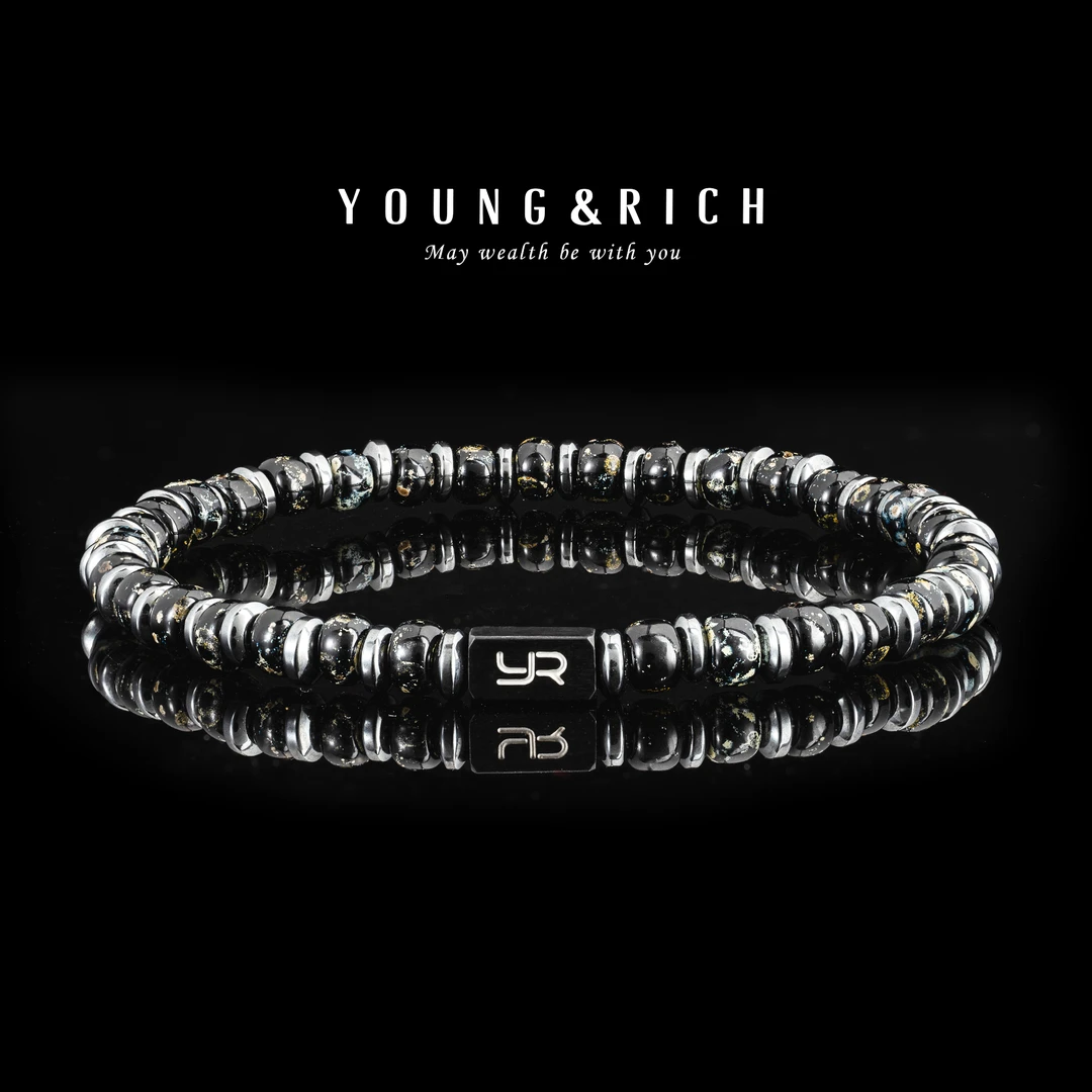 钛钢琉璃手链 男士4mm黑夜手工手串小众个性欧美风圣诞礼物