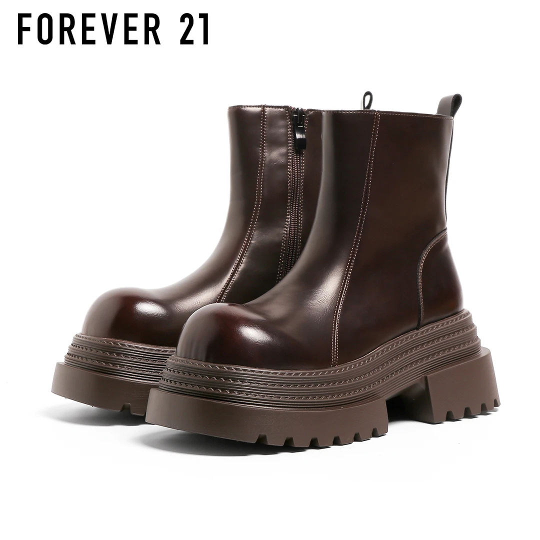 F21棕色厚底马丁靴女款2025新款秋季增高瘦瘦靴时尚英伦风靴子