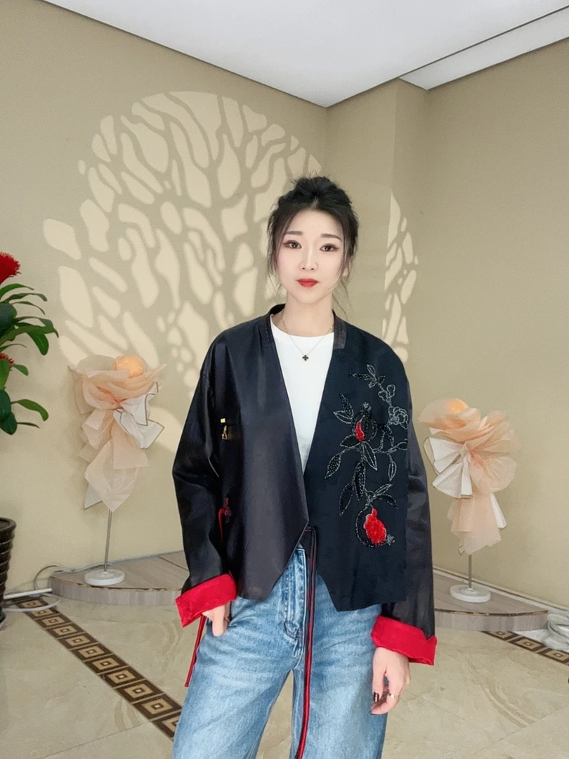 【吕大小姐】海宁设计师国风重工刺绣“鸿运满堂”真皮女皮衣外套