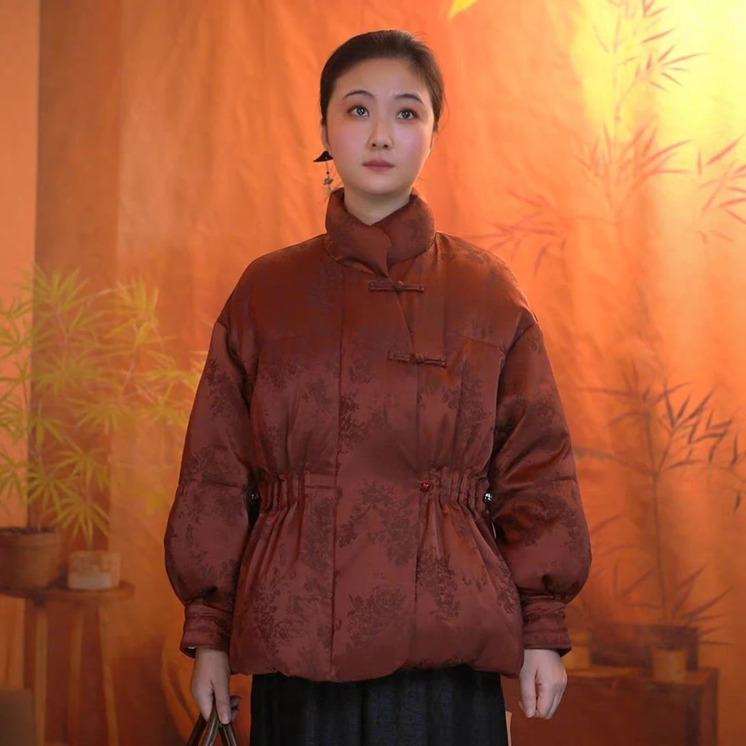 新中式短款90％白鹅绒服加厚立领盘扣国风羽绒服