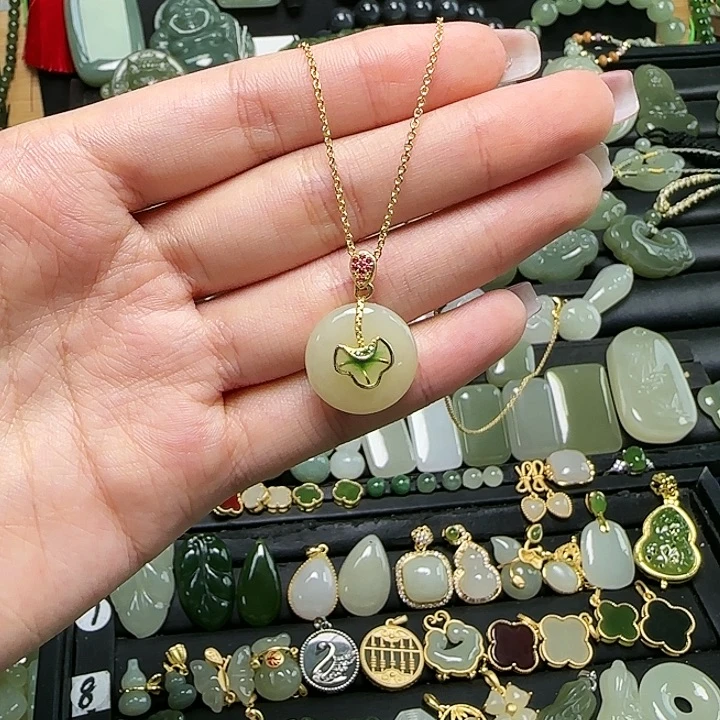 颈饰银S925镶嵌和田玉送链子送绳