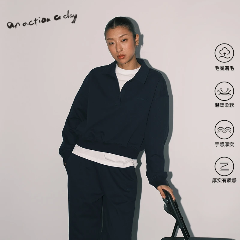 AAAD | Basic Wear 毛圈polo领短款卫衣休闲运动长袖宽松显瘦卫衣