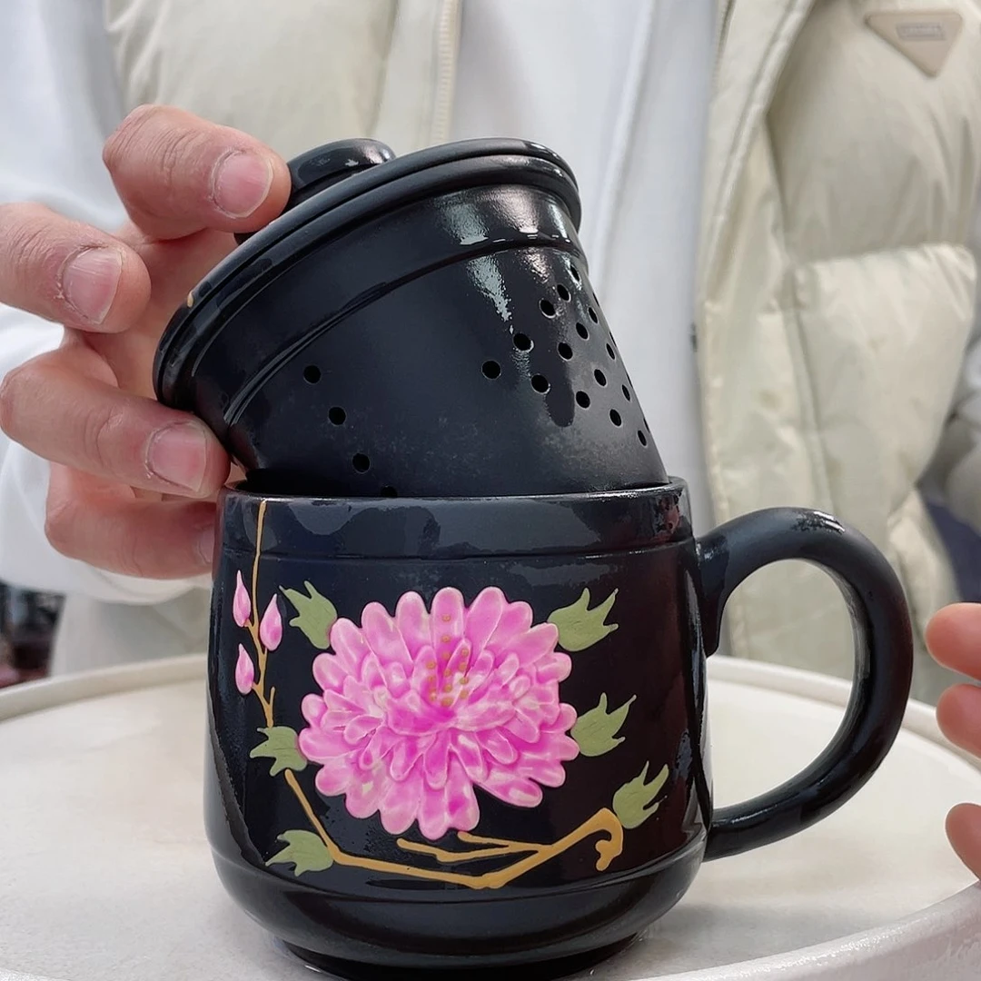 紫砂茶杯牡丹三件套11111111111111