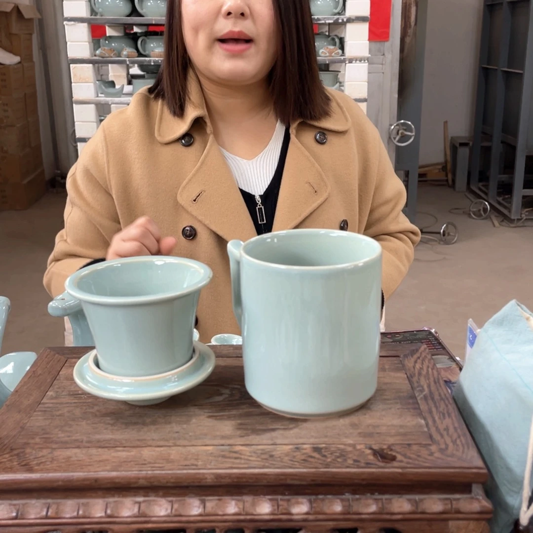 其他天青大义茶水分离杯大瑕无礼盒