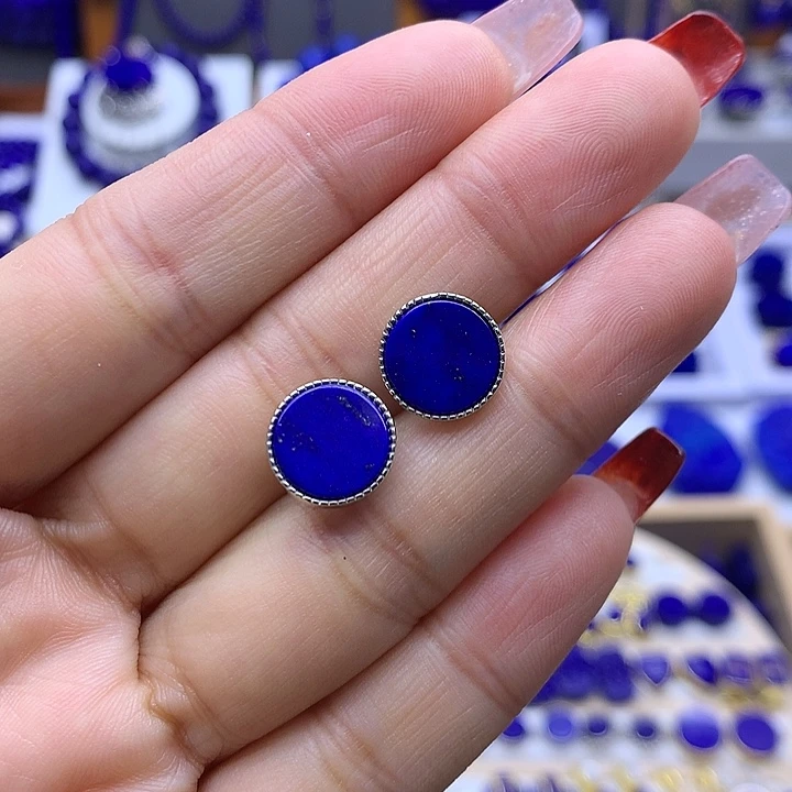 青金石耳钉银S925镶嵌@****