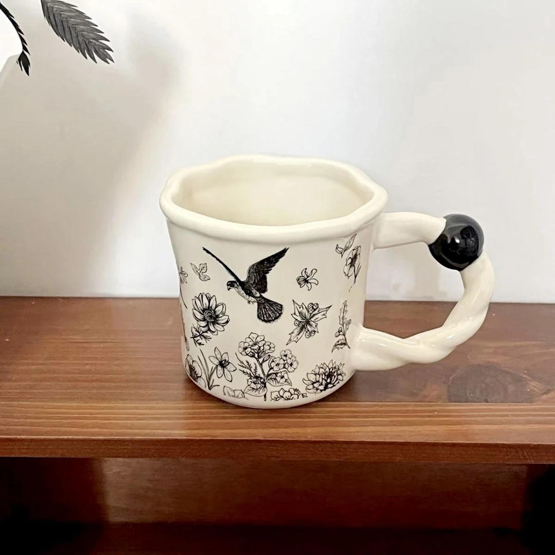 中古风咖啡杯轻奢高级釉下彩下午茶喝水杯办公室陶瓷杯