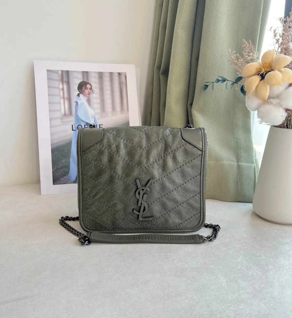 99新 YSL/圣罗兰 niki灰色mini/链条包/D店