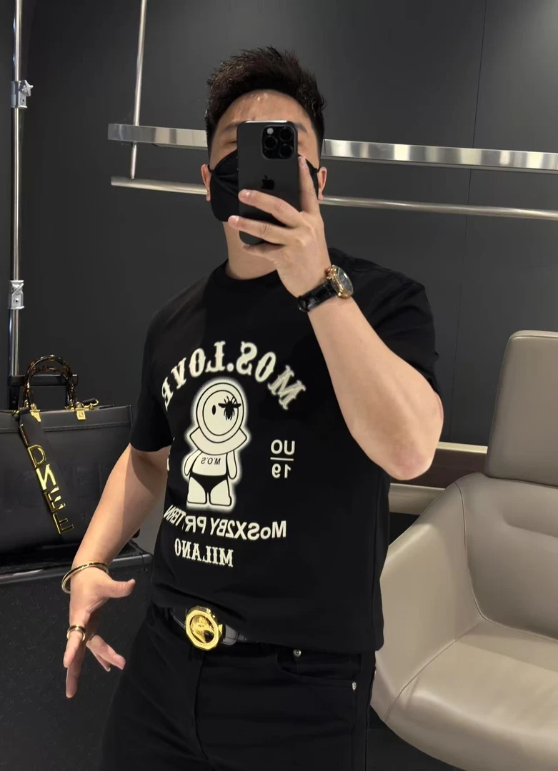 【马哥严选】2025夏季新款个性时尚设计字母印花圆领男士T恤修身