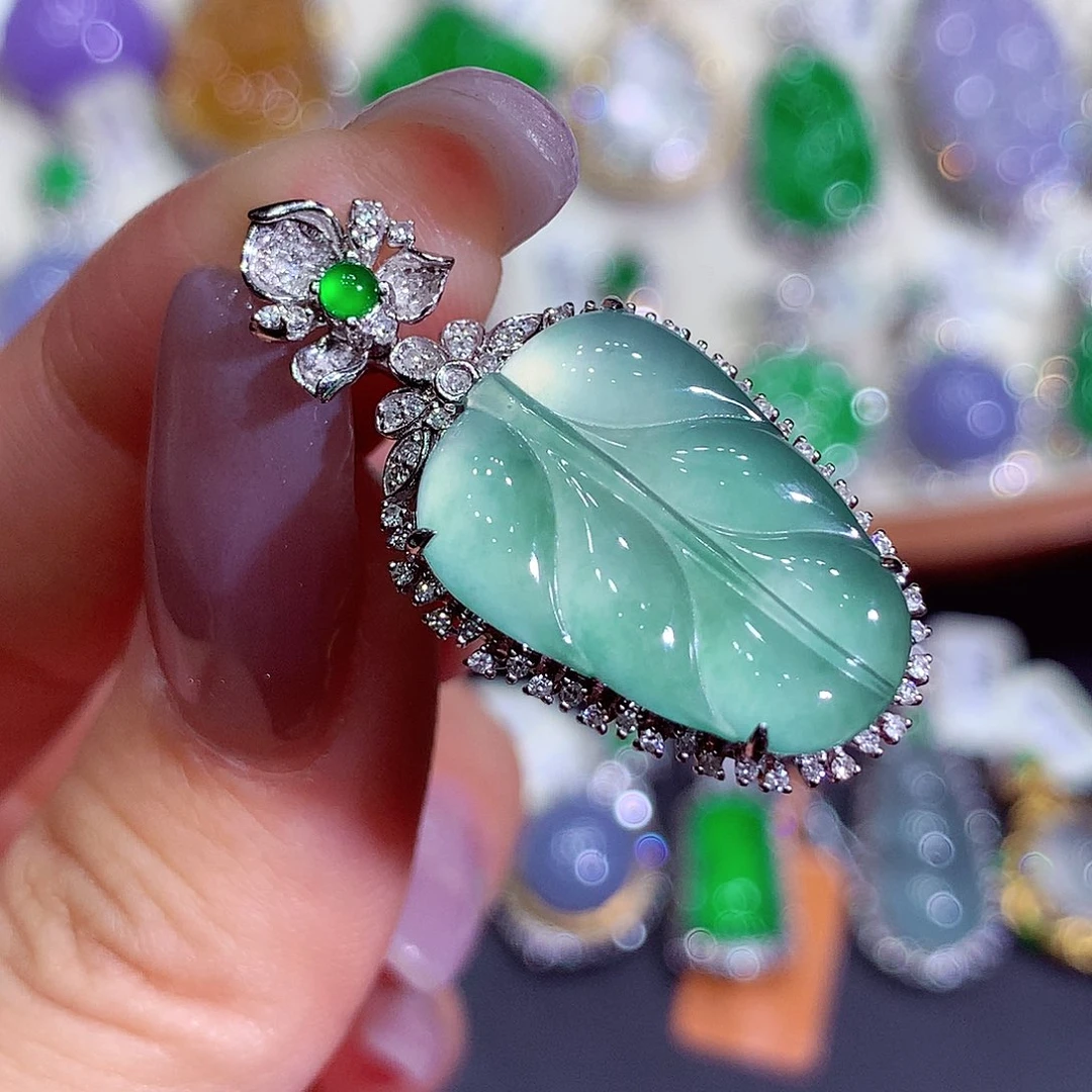 翡翠18K金镶嵌吊坠(不含链)