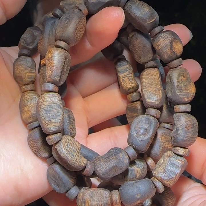 手串沉香罗门黑棋包头壳子沉水链子62克