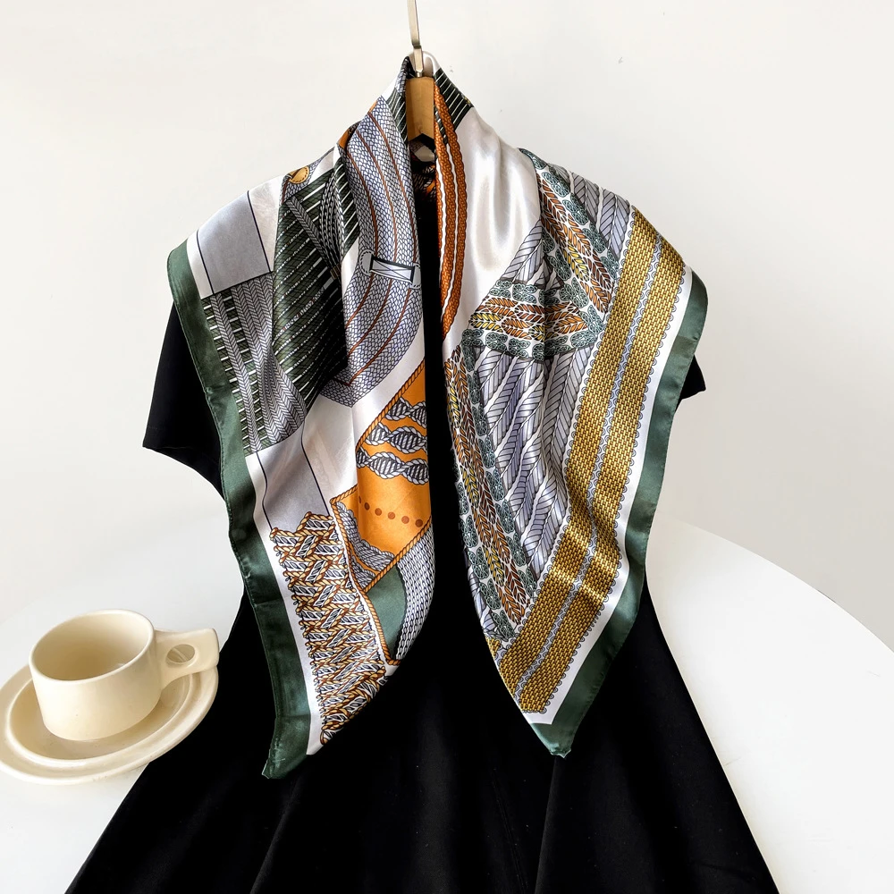 丝巾90cm女士包头巾跨境中东新款印花色丁大方巾
