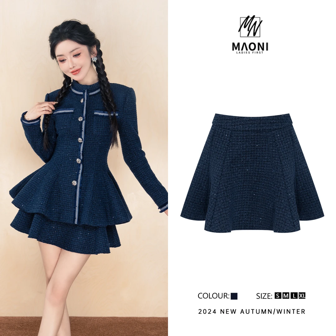 毛妮Peshe【粗花呢短裤裙】细闪荷叶边半身小香防走光2025秋冬L1160