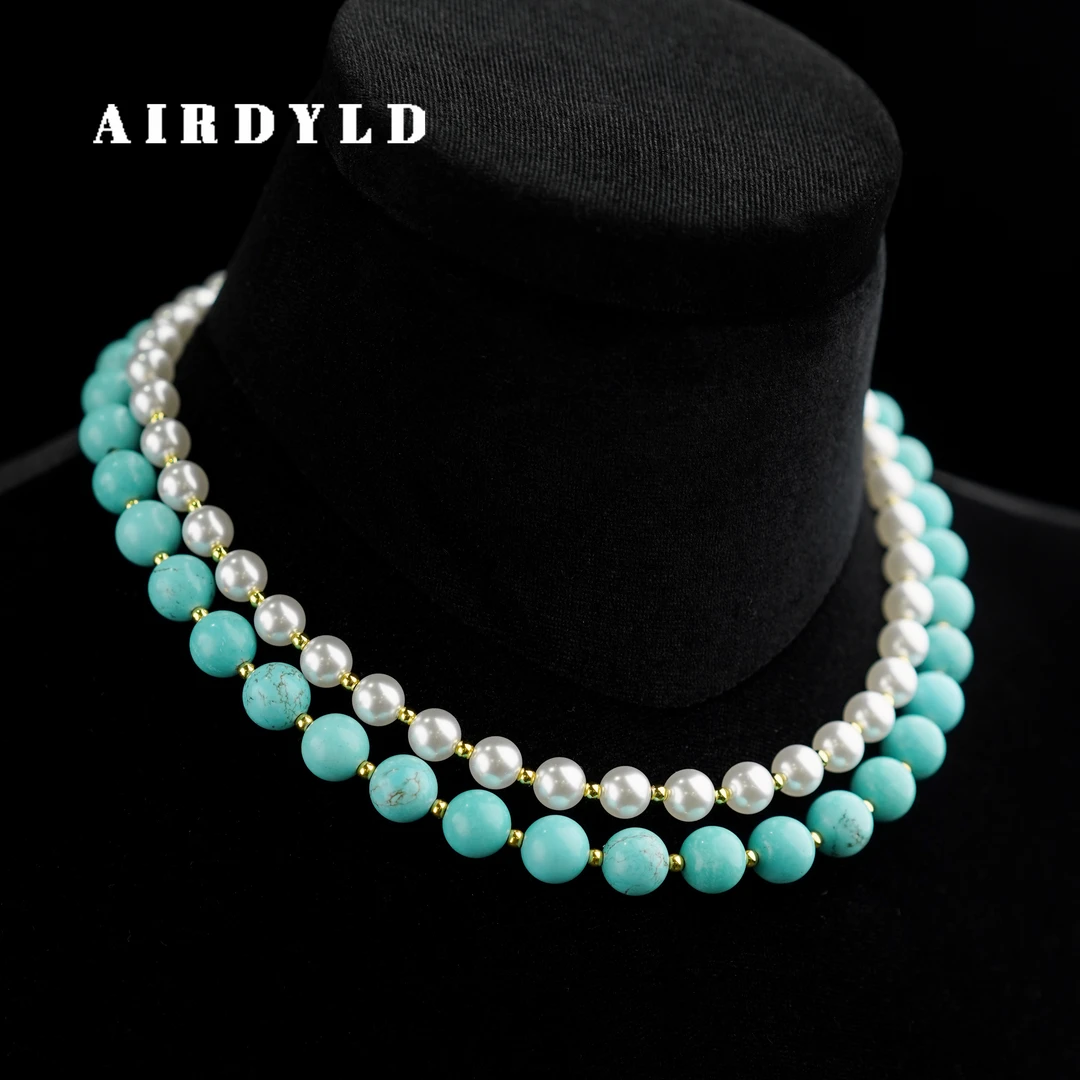 黄铜仿珍珠项链 【松韵项链】简约百搭蓝白色经典手工设计师款项链