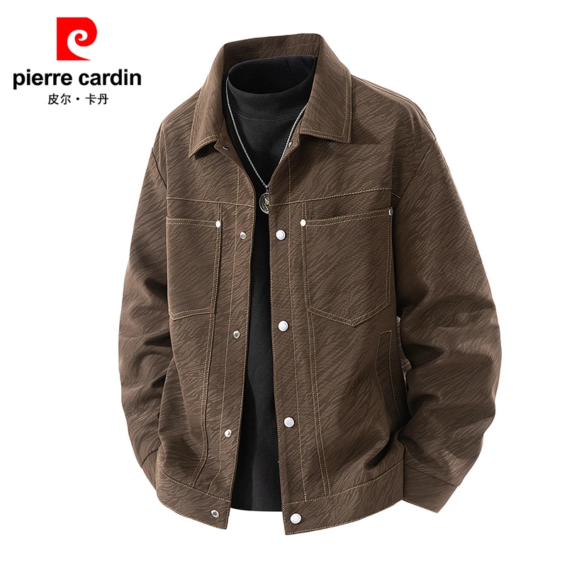 皮尔卡丹早秋外套男2025秋冬季新款高档工装夹克肌理感休闲上衣潮