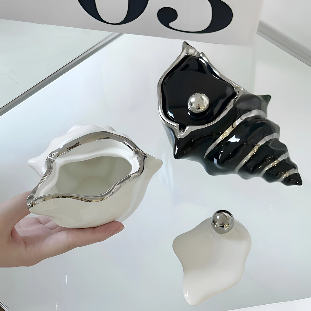 创意个性潮流陶瓷烟灰缸高档家用客厅办公桌面防飞灰海螺装饰烟缸