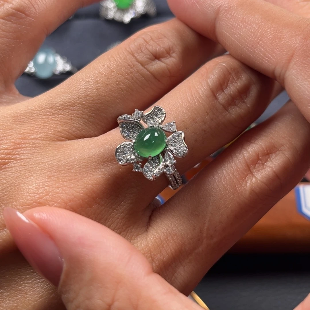 翡翠银S925镶嵌戒指缅甸天然翡翠Ａ货