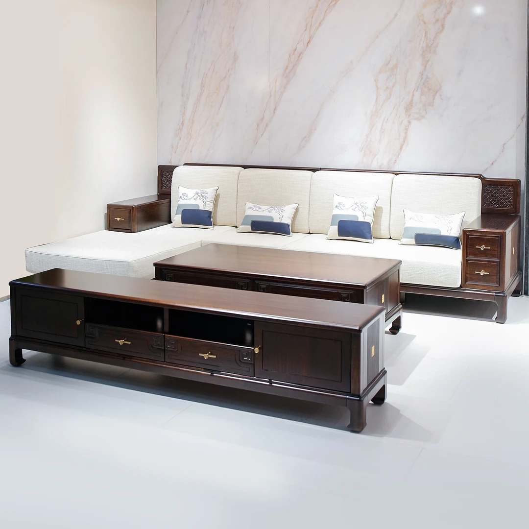 （大利家具）024-Y127转角沙发Y37茶几电视柜黑檀木新中式