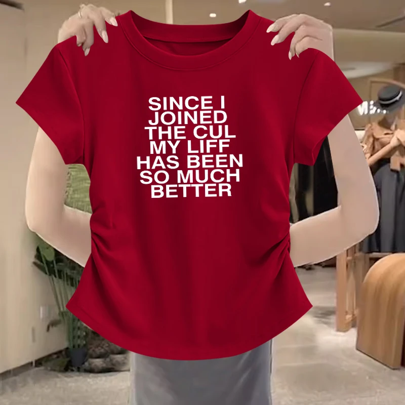 通勤遮肉不规则正肩印花2025短袖气质夏季新款小个子修身短款上衣