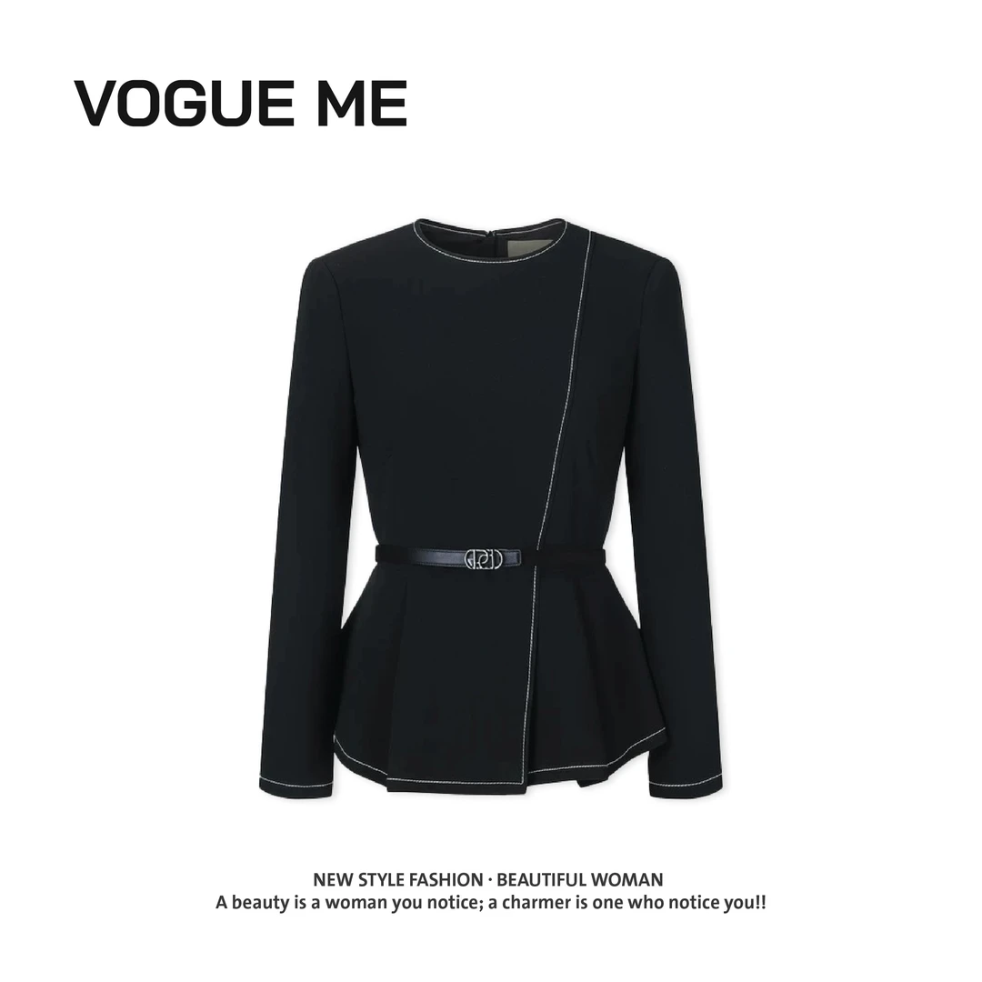 【宝】秋冬时尚百搭职业通勤设计感收腰衬衫长袖上衣-BZ076