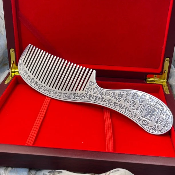足银银制品 足银银制品 百福银梳子足银999银制品106g素款做旧