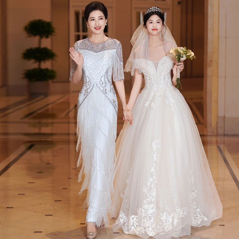 5984十月秋季新款主持人演出妈妈婚宴礼服长裙喜婆婆婚宴装晚礼服