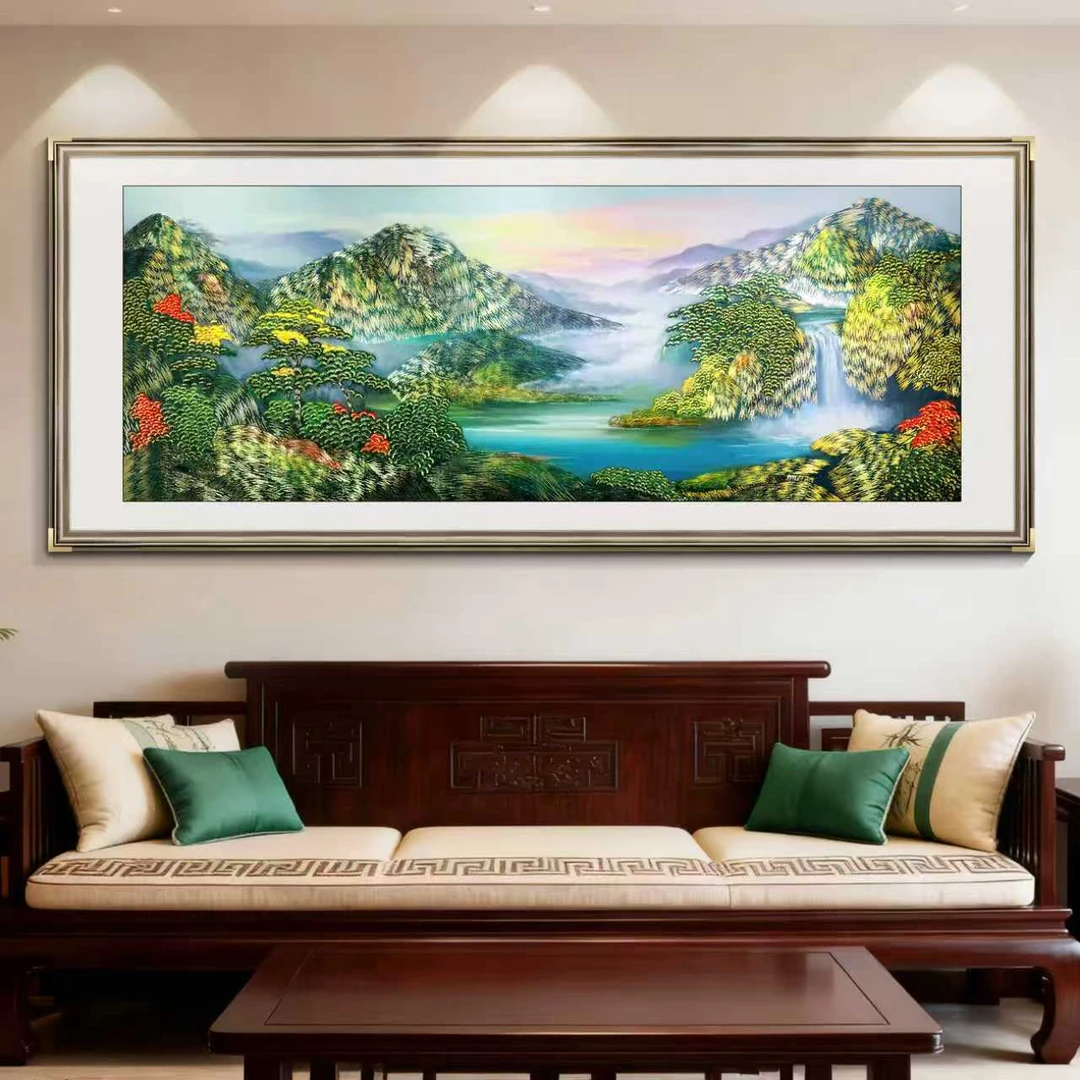 浮雕肌理鎏金画山河呈祥客厅背景墙挂画装饰画办公室挂画山水画