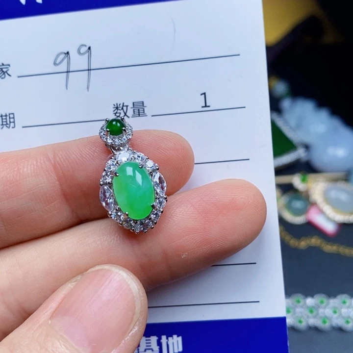 翡翠戒指银S925镶嵌翡翠