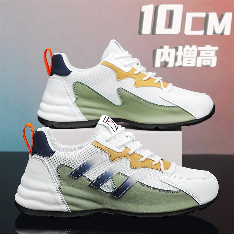 春秋网面休闲鞋男鞋10CM隐形内增高鞋潮牌男士鞋子男运动皮包底鞋