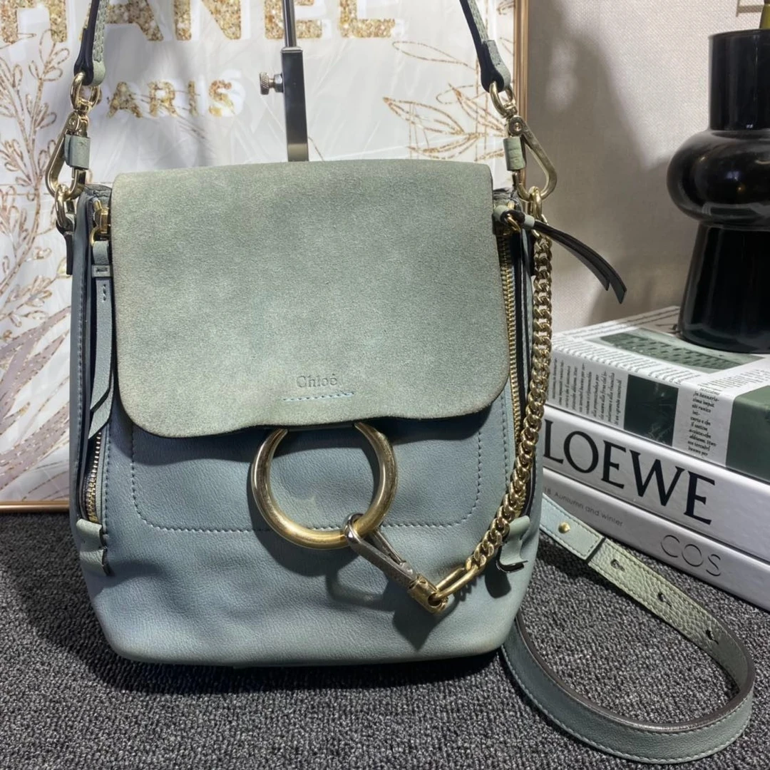 95新 Chloe/蔻依 蓝色圆环双肩包G24019860尺寸20*19