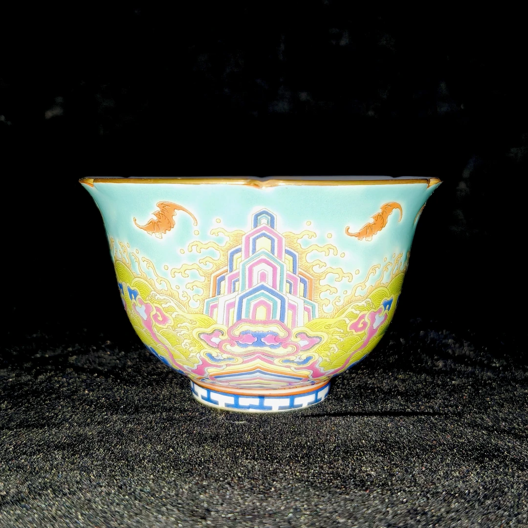 仿古珐琅彩金丝海浪花口主人杯陶瓷