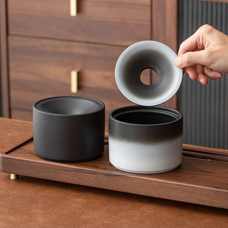 创意陶瓷渐变烟灰缸家用烟蛊大厅带盖防飞灰防飞烟缸商务客户送礼
