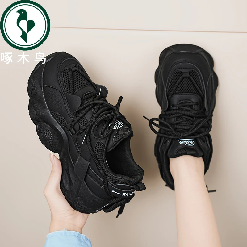 【正品】啄木鸟老爹鞋女春季新款透气网面鞋子女韩版百搭运动鞋潮
