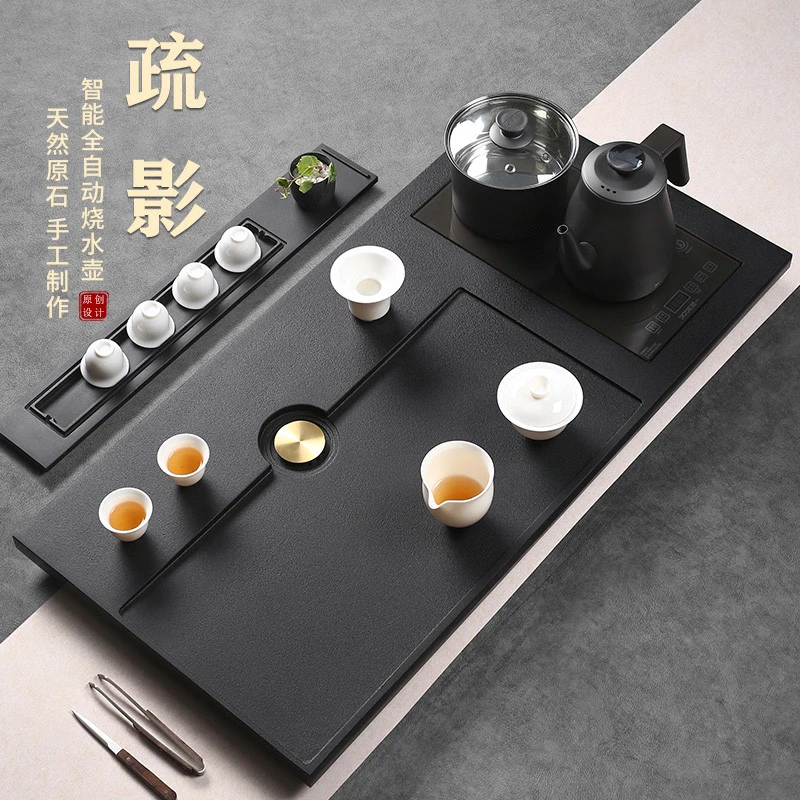 石间说天然乌金石茶盘整块家用高端电磁炉一体全自动上水茶台疏影