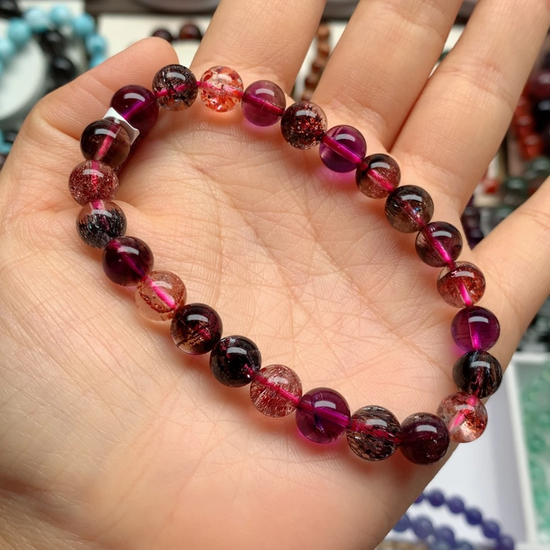 未镶嵌水晶手链透体黑加仑超七8